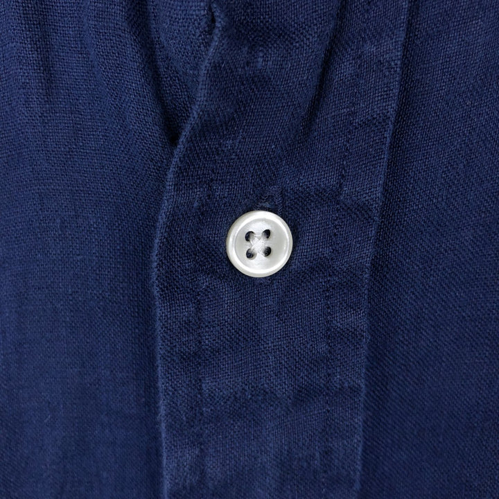 Ralph Lauren short-sleeved linen shirt, men's size L (approx.) linen navy blue type Vintage Second Hand