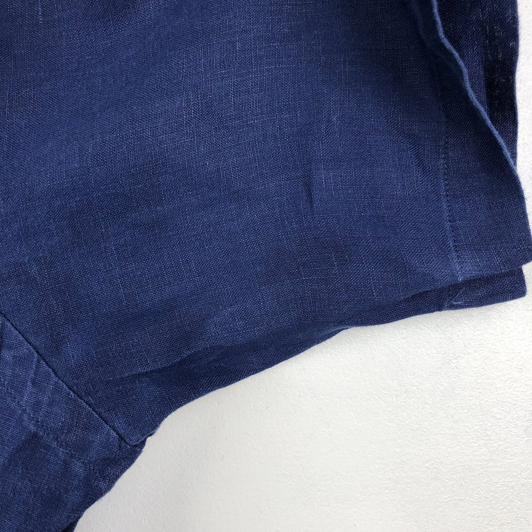 Ralph Lauren short-sleeved linen shirt, men's size L (approx.) linen navy blue type Vintage Second Hand