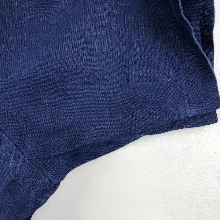 Ralph Lauren short-sleeved linen shirt, men's size L (approx.) linen navy blue type Vintage Second Hand