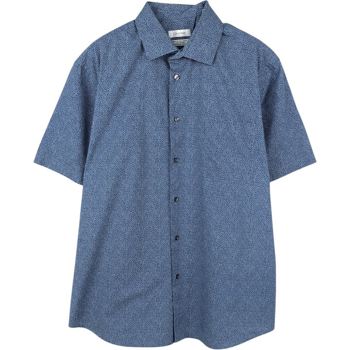Calvin Klein all-over print wide collar short-sleeved cotton shirt, men's size L (approx.) cotton navy blue type Vintage Second Hand