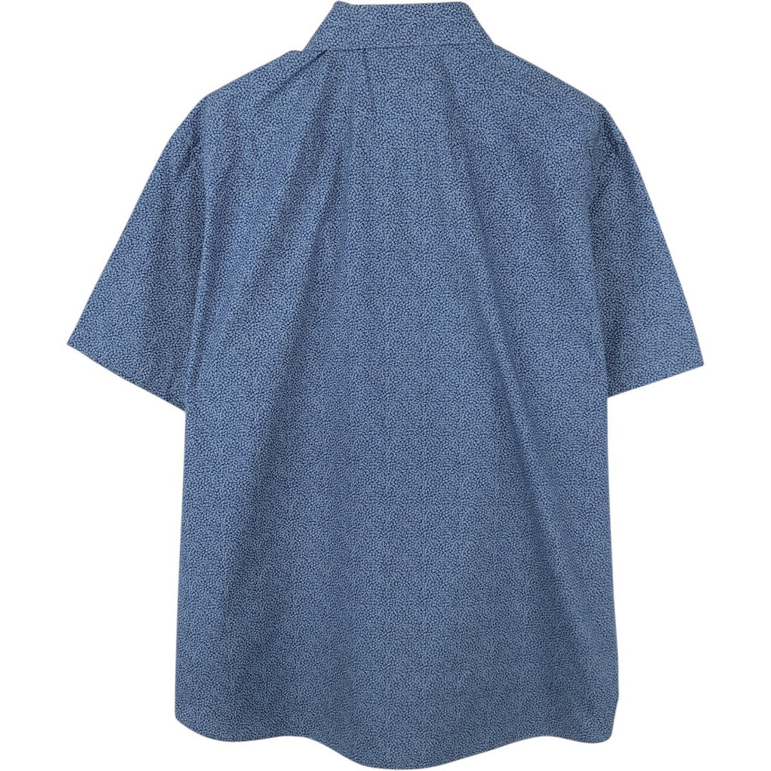 Calvin Klein all-over print wide collar short-sleeved cotton shirt, men's size L (approx.) cotton navy blue type Vintage Second Hand