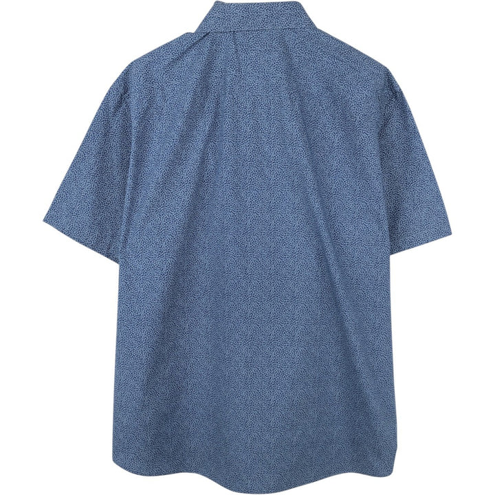Calvin Klein all-over print wide collar short-sleeved cotton shirt, men's size L (approx.) cotton navy blue type Vintage Second Hand