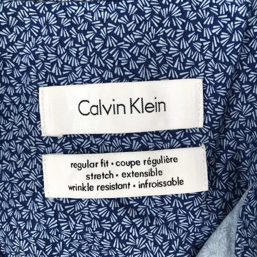 Calvin Klein all-over print wide collar short-sleeved cotton shirt, men's size L (approx.) cotton navy blue type Vintage Second Hand