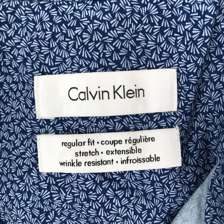 Calvin Klein all-over print wide collar short-sleeved cotton shirt, men's size L (approx.) cotton navy blue type Vintage Second Hand