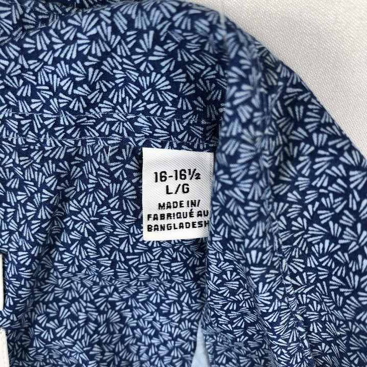 Calvin Klein all-over print wide collar short-sleeved cotton shirt, men's size L (approx.) cotton navy blue type Vintage Second Hand