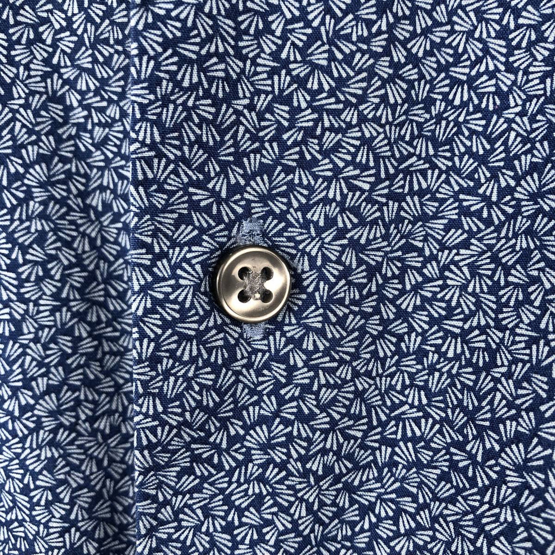 Calvin Klein all-over print wide collar short-sleeved cotton shirt, men's size L (approx.) cotton navy blue type Vintage Second Hand