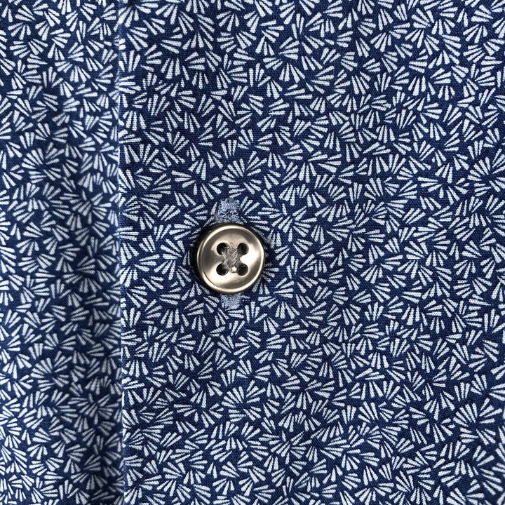 Calvin Klein all-over print wide collar short-sleeved cotton shirt, men's size L (approx.) cotton navy blue type Vintage Second Hand