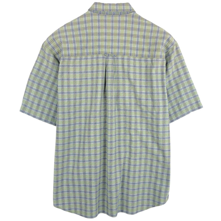 90s-00'S Columbia Short Sleeve Button-Down Check Shirt, Men's Size L cotton Khaki type sage green Vintage Second Hand