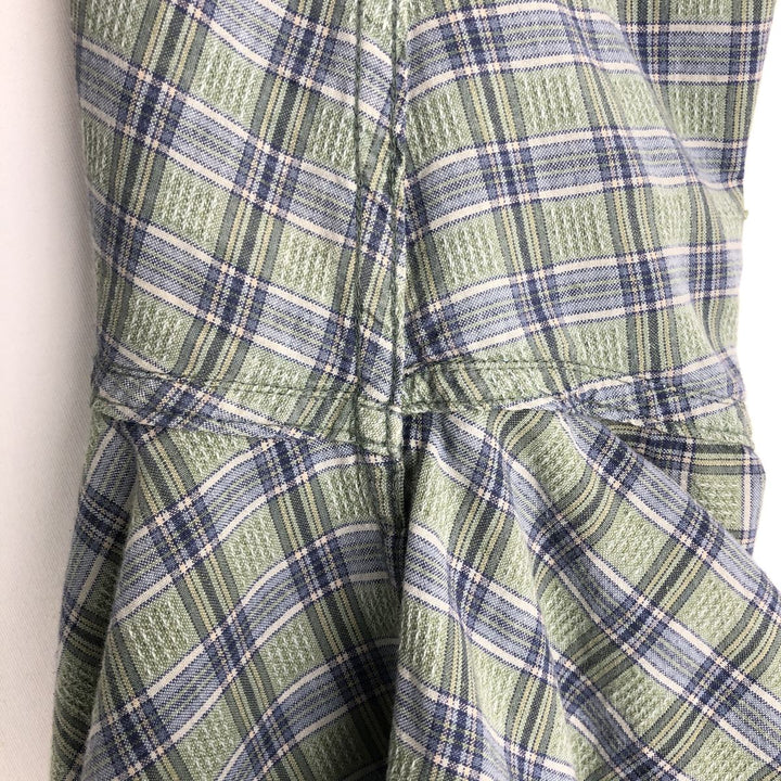 90s-00'S Columbia Short Sleeve Button-Down Check Shirt, Men's Size L cotton Khaki type sage green Vintage Second Hand