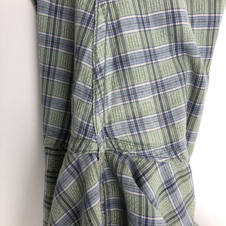 90s-00'S Columbia Short Sleeve Button-Down Check Shirt, Men's Size L cotton Khaki type sage green Vintage Second Hand