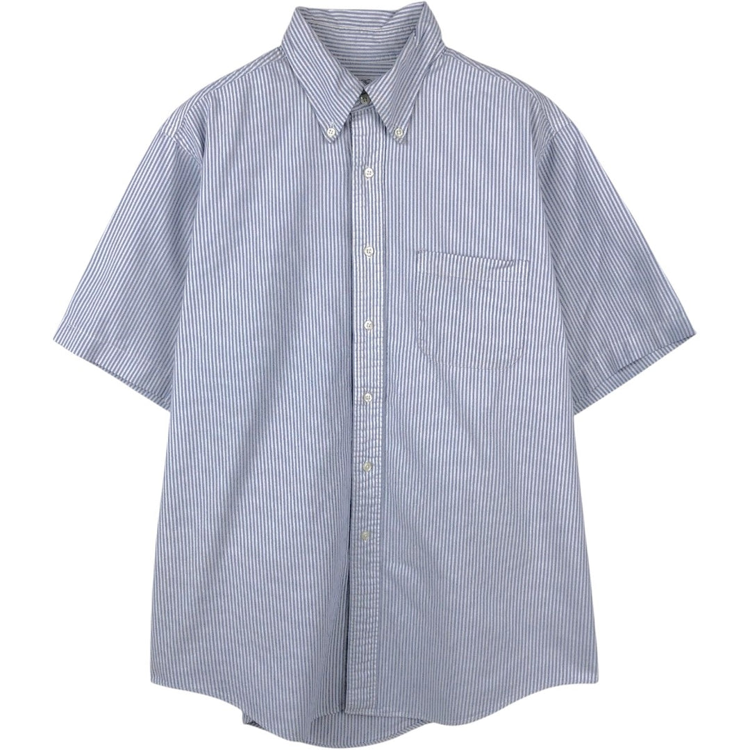 Brooks Brothers Stripe Pattern Short-Sleeve Button-Down Shirt, Made in USA, Men's Size L (approx.) cotton blue type Vintage Second Hand