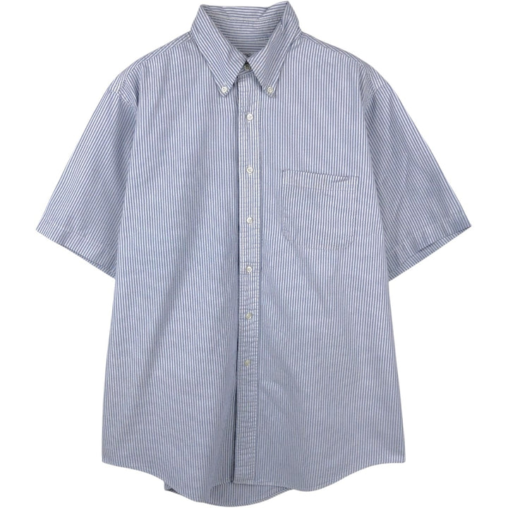 Brooks Brothers Stripe Pattern Short-Sleeve Button-Down Shirt, Made in USA, Men's Size L (approx.) cotton blue type Vintage Second Hand