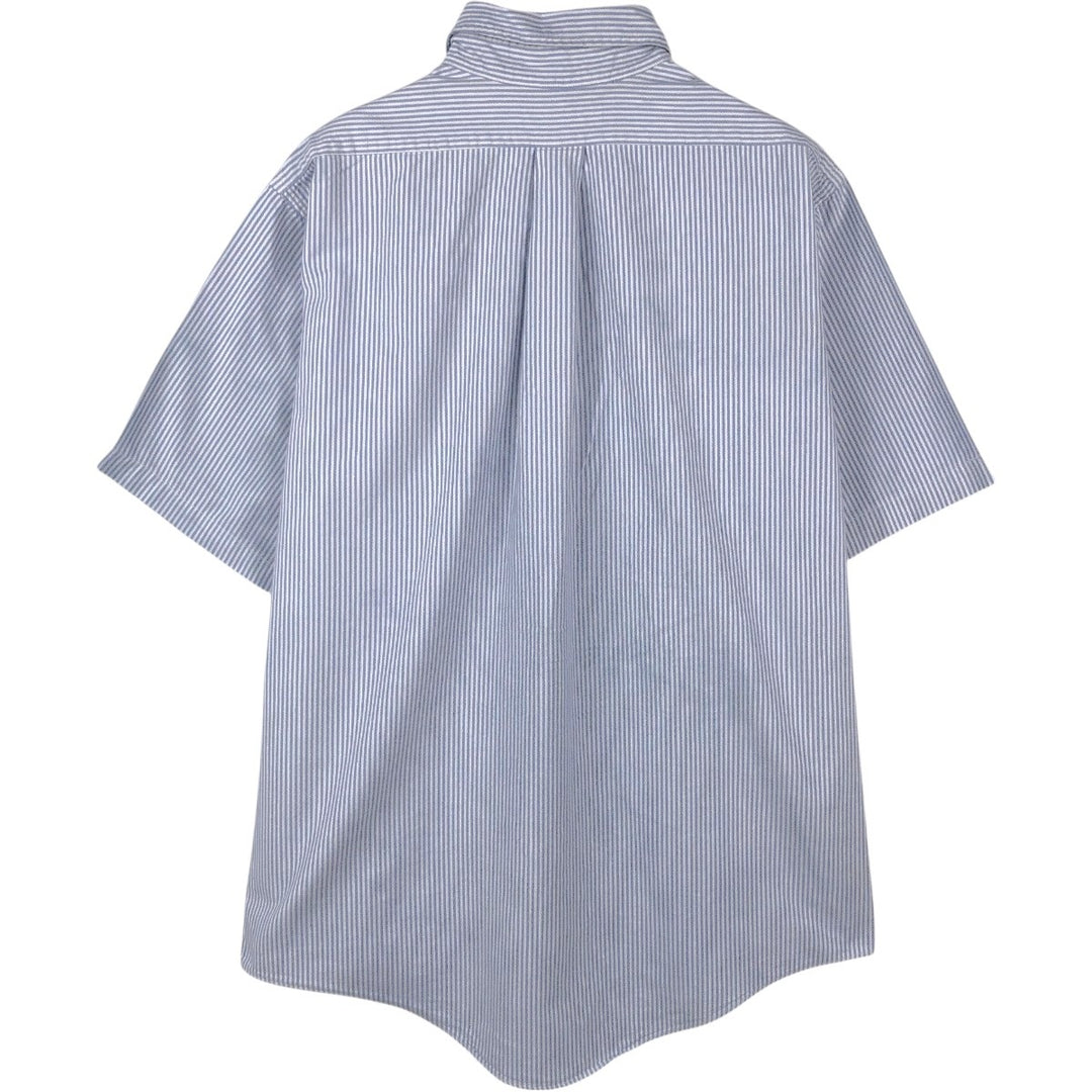 Brooks Brothers Stripe Pattern Short-Sleeve Button-Down Shirt, Made in USA, Men's Size L (approx.) cotton blue type Vintage Second Hand