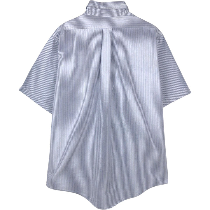 Brooks Brothers Stripe Pattern Short-Sleeve Button-Down Shirt, Made in USA, Men's Size L (approx.) cotton blue type Vintage Second Hand