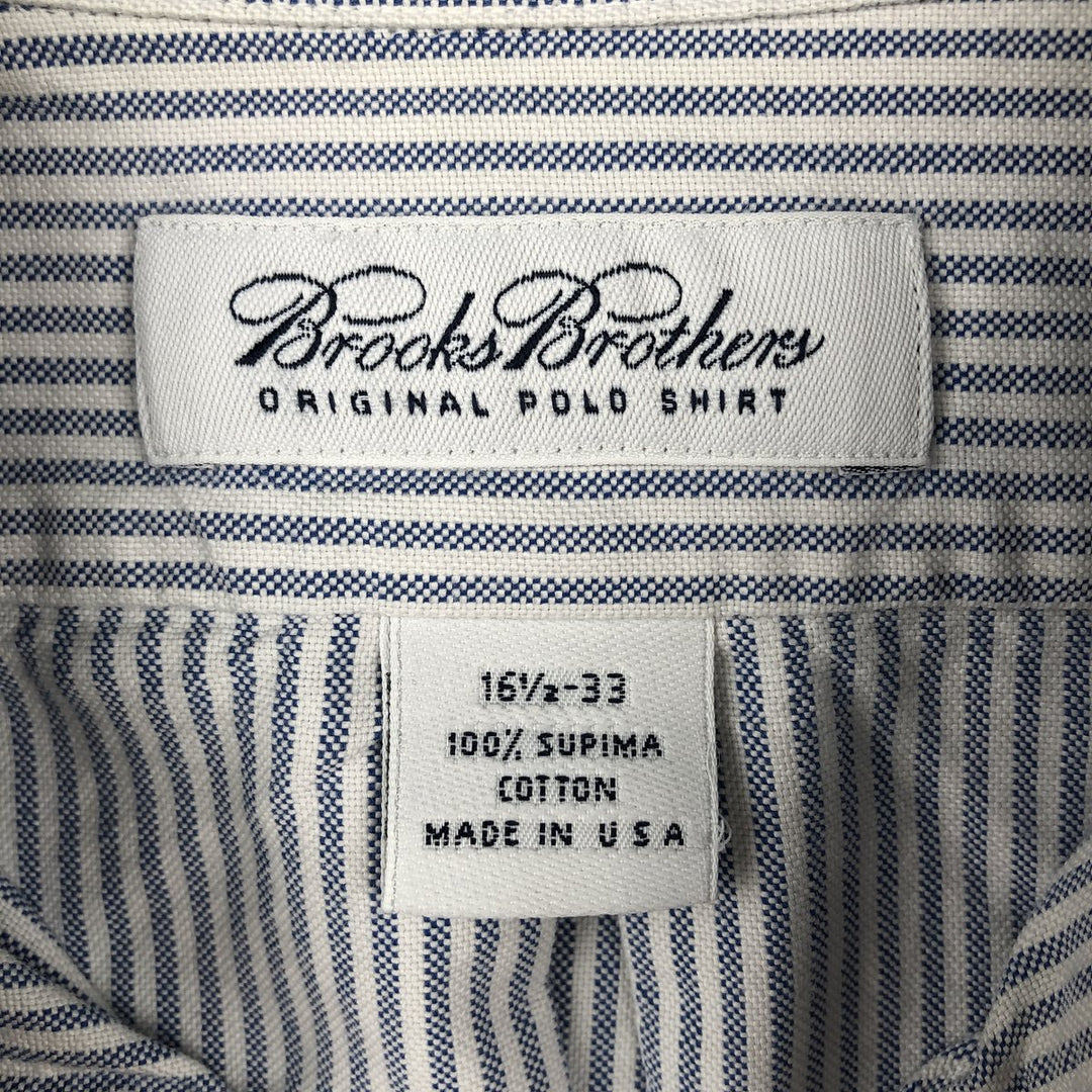 Brooks Brothers Stripe Pattern Short-Sleeve Button-Down Shirt, Made in USA, Men's Size L (approx.) cotton blue type Vintage Second Hand