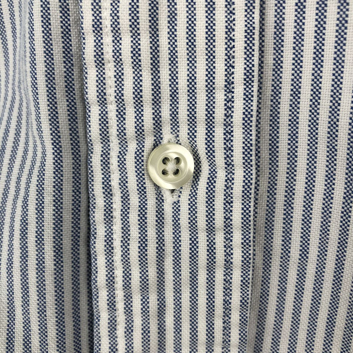Brooks Brothers Stripe Pattern Short-Sleeve Button-Down Shirt, Made in USA, Men's Size L (approx.) cotton blue type Vintage Second Hand