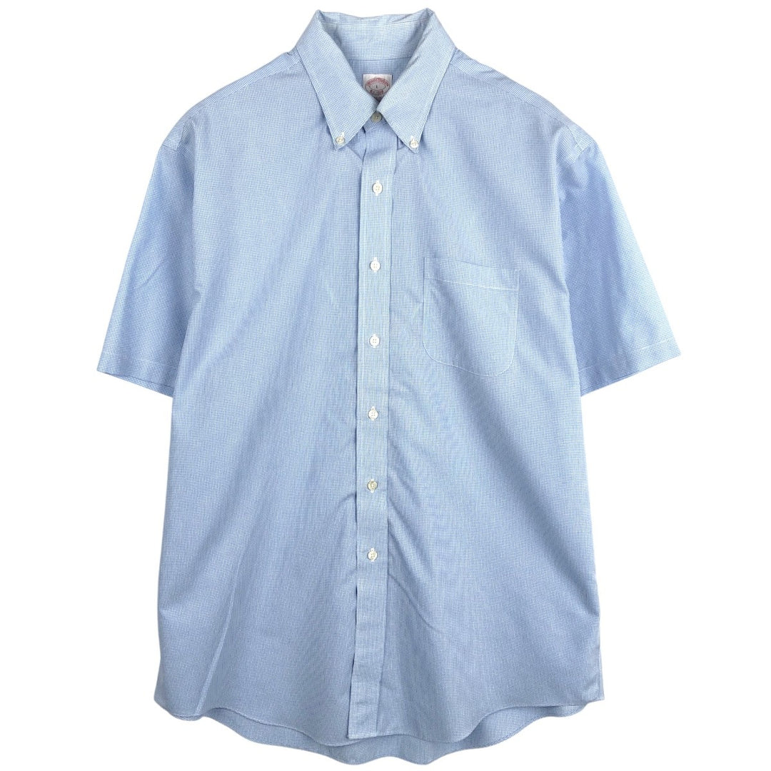 Brooks Brothers Est.1818 Gingham Check Short Sleeve Button Down Check Shirt Men's Size L cotton Blue type light blue Vintage Second Hand