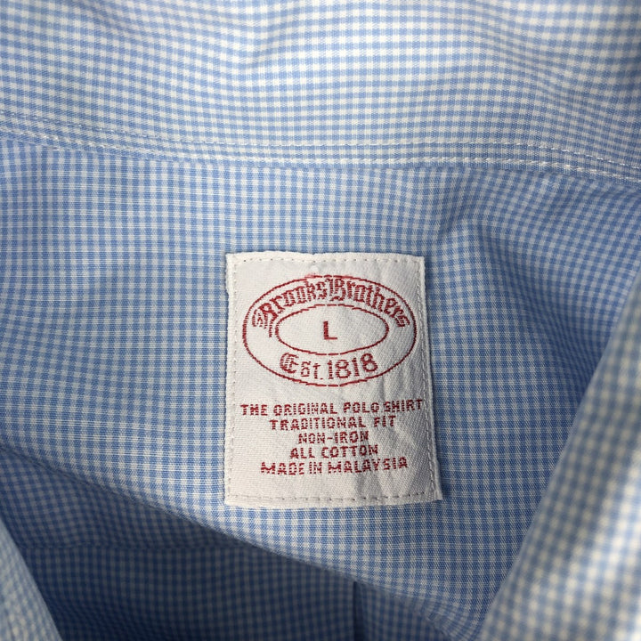 Brooks Brothers Est.1818 Gingham Check Short Sleeve Button Down Check Shirt Men's Size L cotton Blue type light blue Vintage Second Hand
