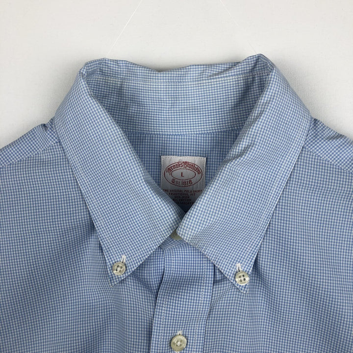Brooks Brothers Est.1818 Gingham Check Short Sleeve Button Down Check Shirt Men's Size L cotton Blue type light blue Vintage Second Hand