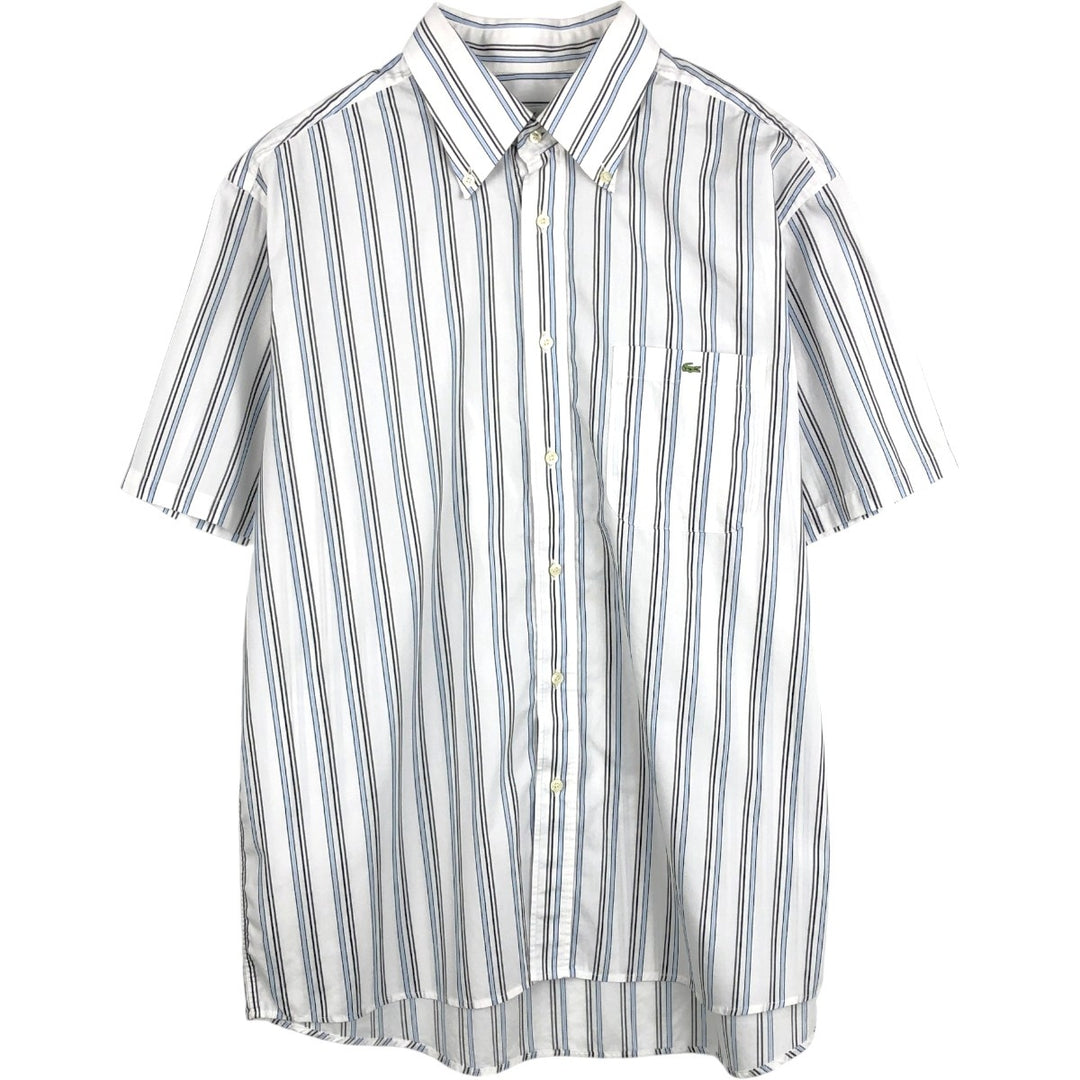 Lacoste Multi-Stripe Short-Sleeve Button-Down Striped Shirt, Men's Size XL (approx.) cotton white type Vintage Second Hand