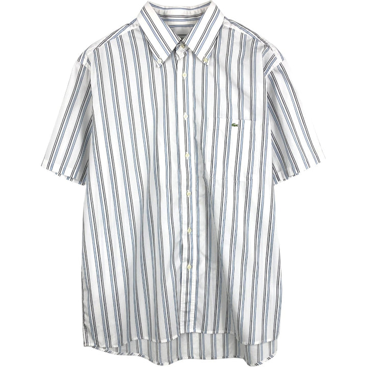 Lacoste Multi-Stripe Short-Sleeve Button-Down Striped Shirt, Men's Size XL (approx.) cotton white type Vintage Second Hand