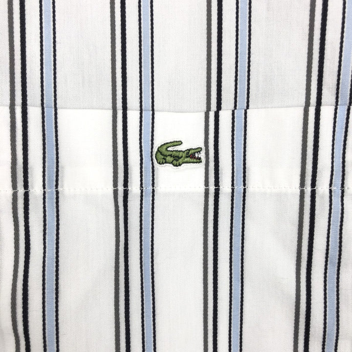 Lacoste Multi-Stripe Short-Sleeve Button-Down Striped Shirt, Men's Size XL (approx.) cotton white type Vintage Second Hand