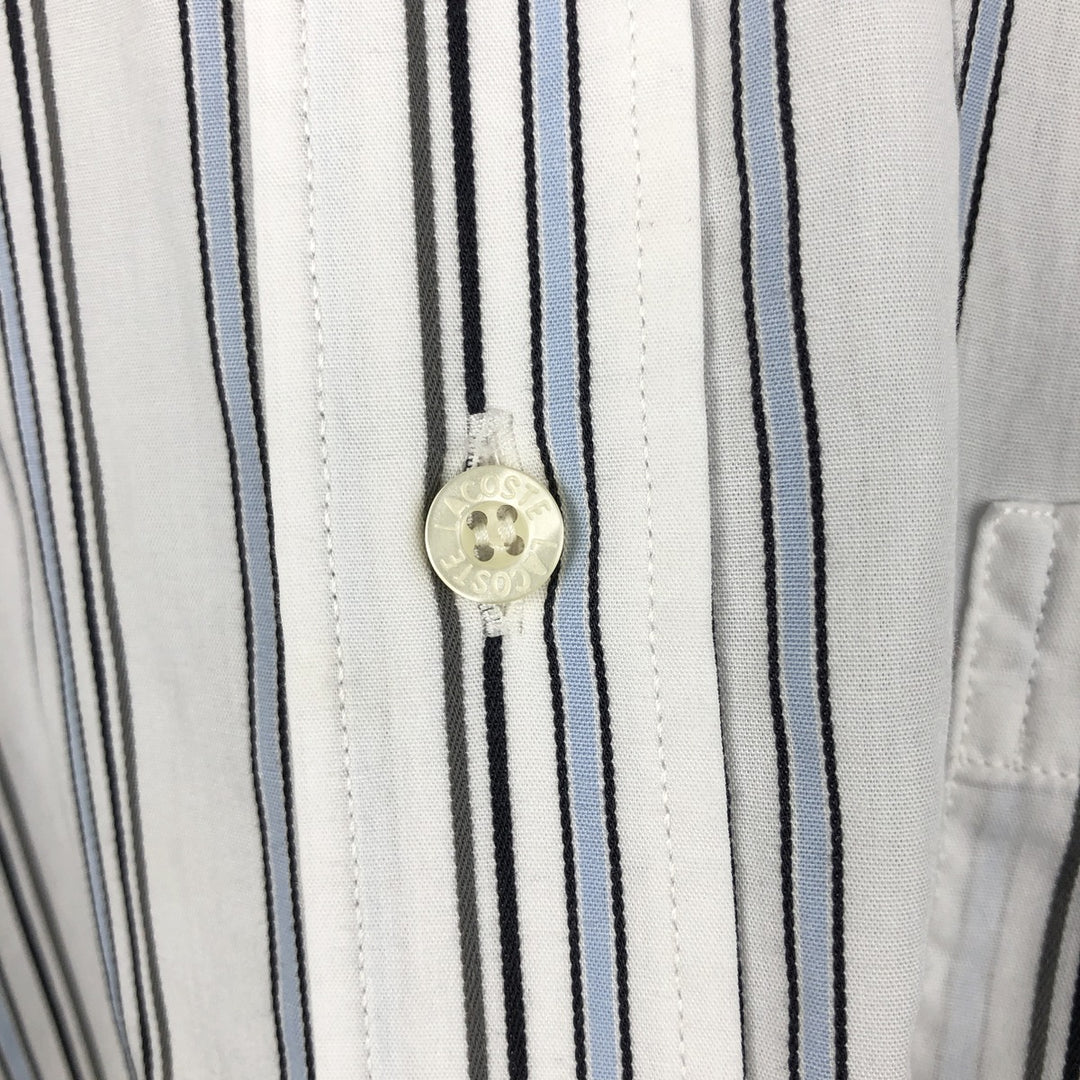 Lacoste Multi-Stripe Short-Sleeve Button-Down Striped Shirt, Men's Size XL (approx.) cotton white type Vintage Second Hand