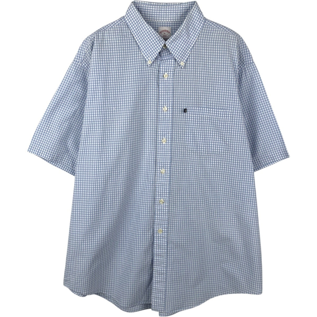 Brooks Brothers 346 Gingham Check Short-Sleeve Button-Down Check Shirt, Men's Size XL (approx.) cotton Blue type light blue Vintage Second Hand