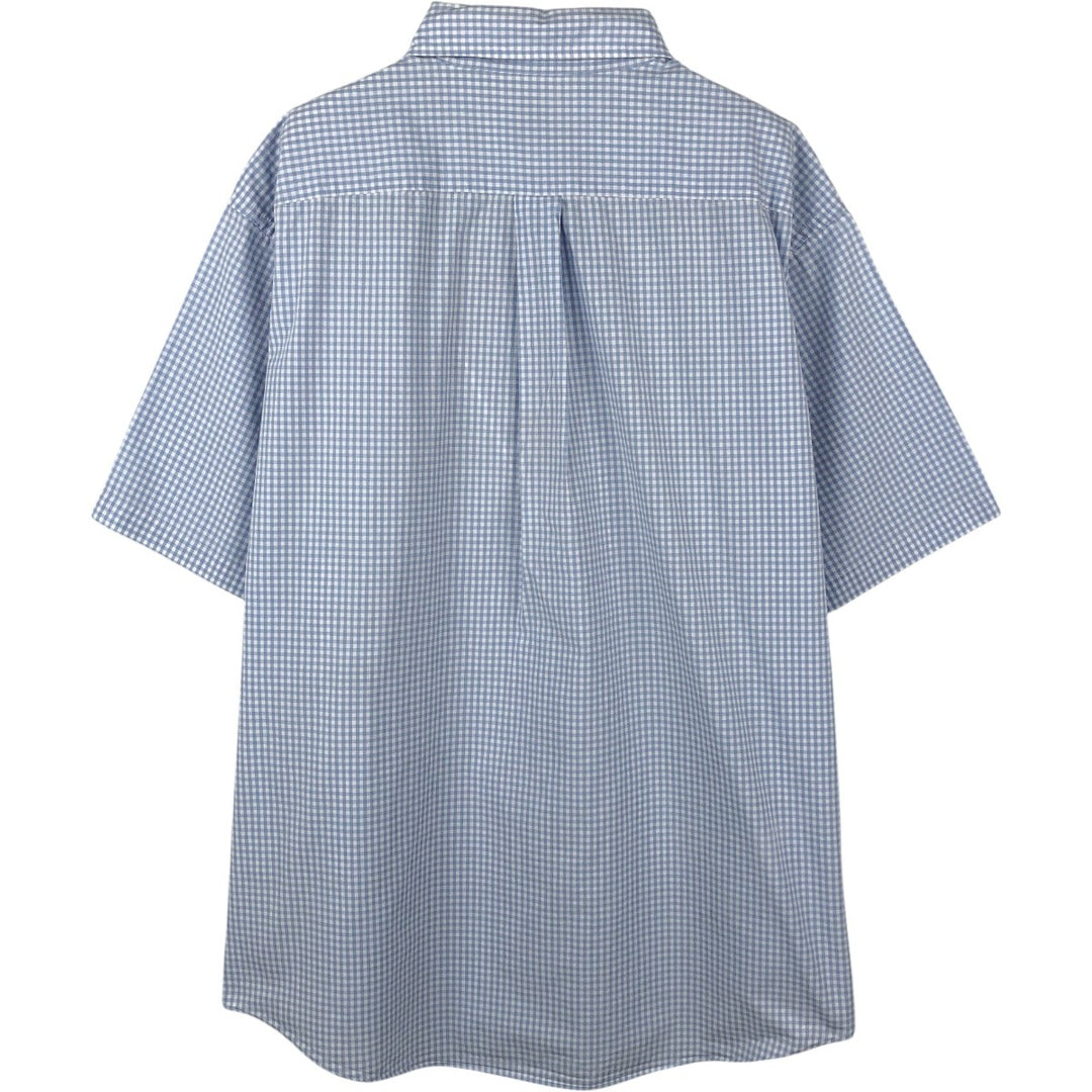 Brooks Brothers 346 Gingham Check Short-Sleeve Button-Down Check Shirt, Men's Size XL (approx.) cotton Blue type light blue Vintage Second Hand