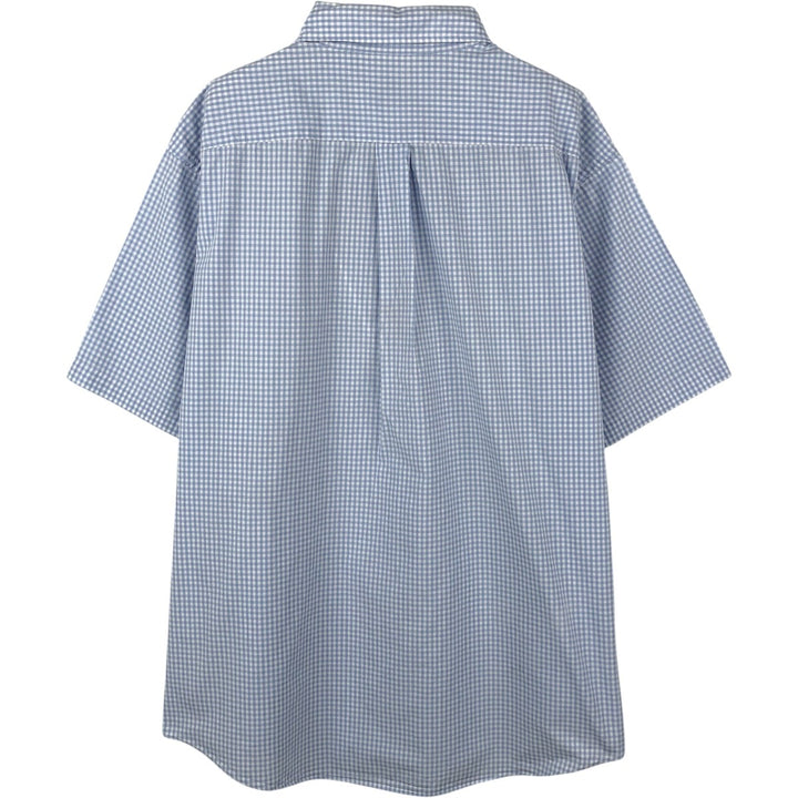 Brooks Brothers 346 Gingham Check Short-Sleeve Button-Down Check Shirt, Men's Size XL (approx.) cotton Blue type light blue Vintage Second Hand