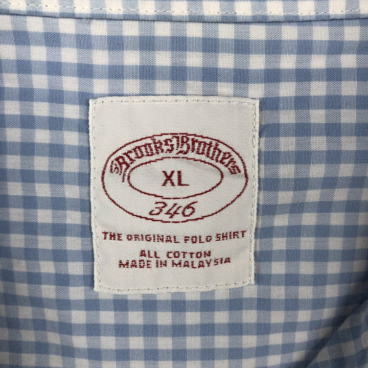 Brooks Brothers 346 Gingham Check Short-Sleeve Button-Down Check Shirt, Men's Size XL (approx.) cotton Blue type light blue Vintage Second Hand