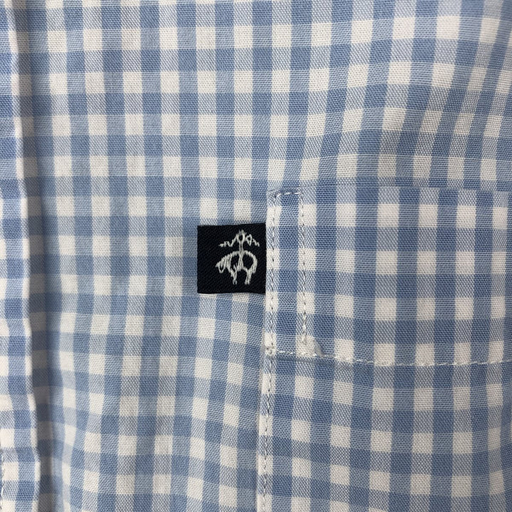 Brooks Brothers 346 Gingham Check Short-Sleeve Button-Down Check Shirt, Men's Size XL (approx.) cotton Blue type light blue Vintage Second Hand