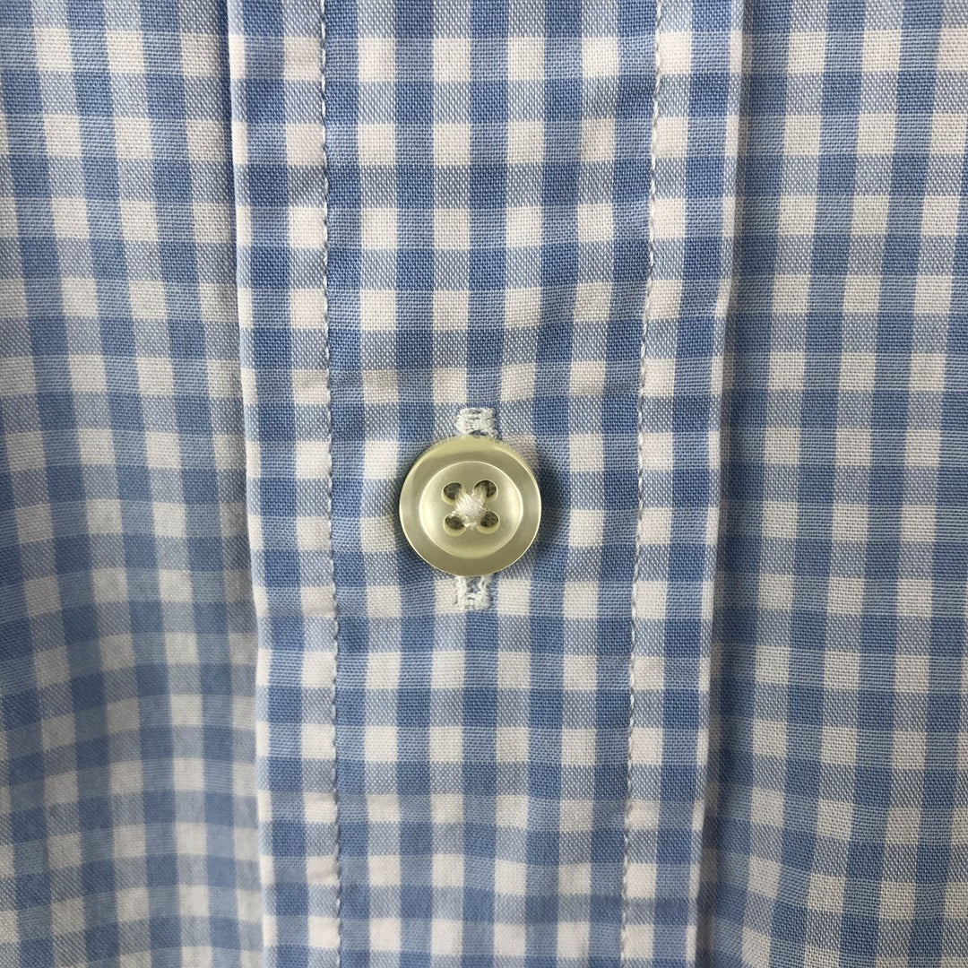Brooks Brothers 346 Gingham Check Short-Sleeve Button-Down Check Shirt, Men's Size XL (approx.) cotton Blue type light blue Vintage Second Hand