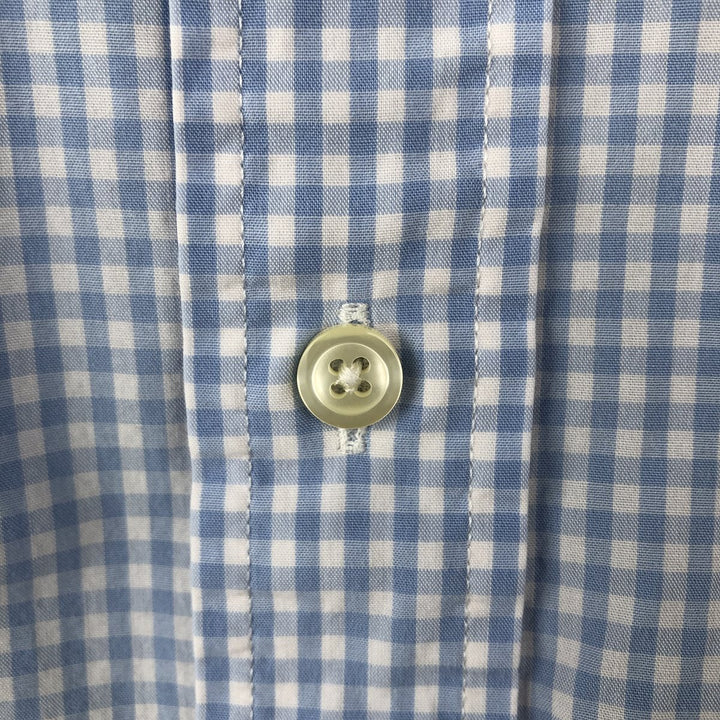 Brooks Brothers 346 Gingham Check Short-Sleeve Button-Down Check Shirt, Men's Size XL (approx.) cotton Blue type light blue Vintage Second Hand
