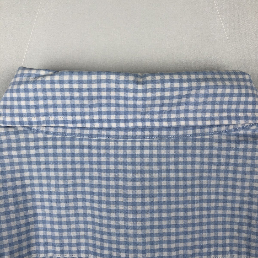 Brooks Brothers 346 Gingham Check Short-Sleeve Button-Down Check Shirt, Men's Size XL (approx.) cotton Blue type light blue Vintage Second Hand