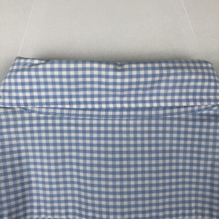 Brooks Brothers 346 Gingham Check Short-Sleeve Button-Down Check Shirt, Men's Size XL (approx.) cotton Blue type light blue Vintage Second Hand
