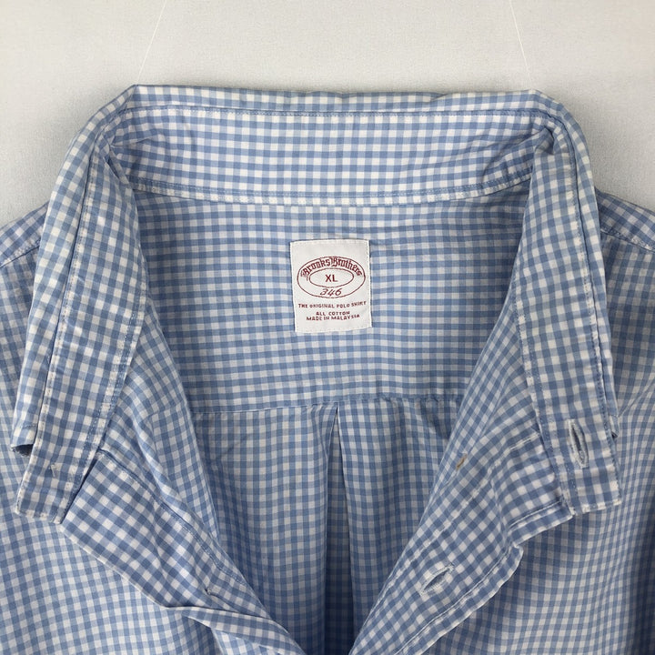 Brooks Brothers 346 Gingham Check Short-Sleeve Button-Down Check Shirt, Men's Size XL (approx.) cotton Blue type light blue Vintage Second Hand
