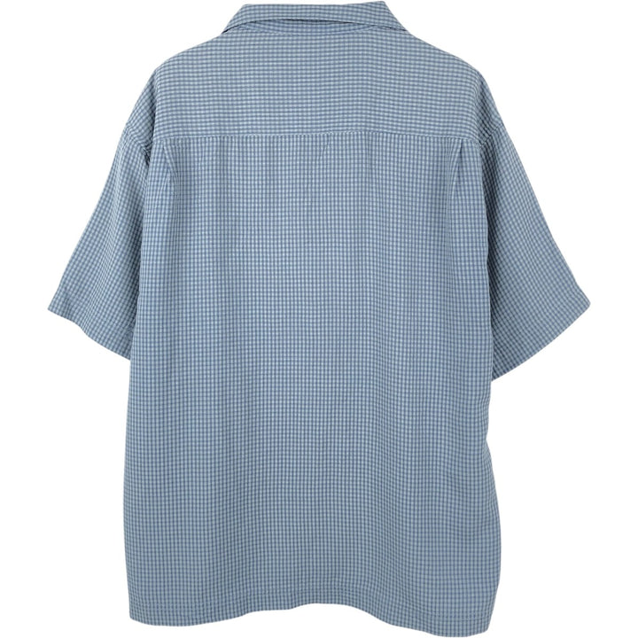 Haggar Performance Wear Check Pattern Short-Sleeve Open Collar Rayon Shirt Box Shirt Men's Size L Rayon blue type Vintage Second Hand