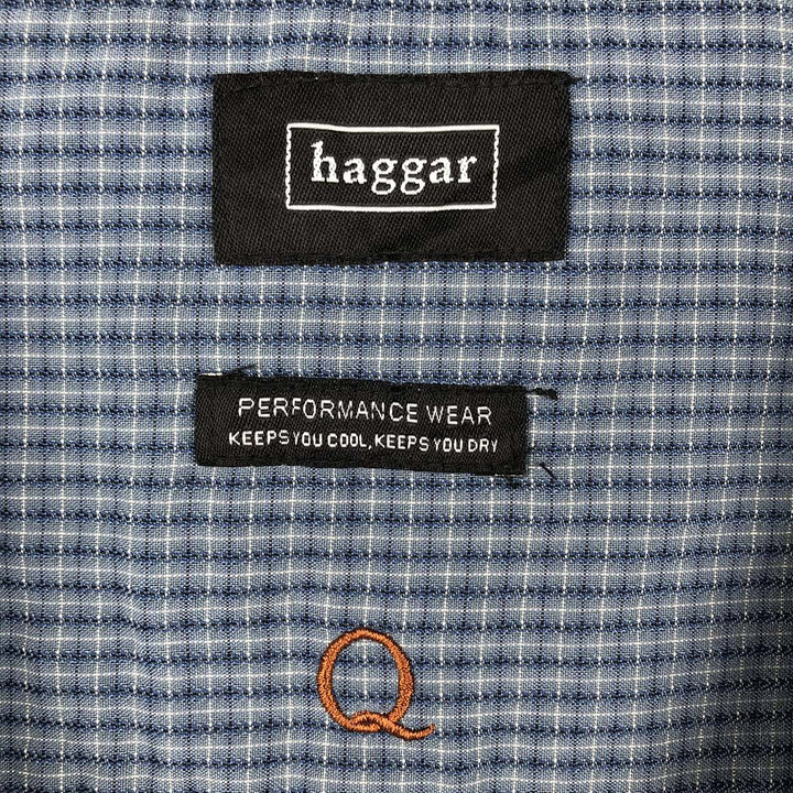 Haggar Performance Wear Check Pattern Short-Sleeve Open Collar Rayon Shirt Box Shirt Men's Size L Rayon blue type Vintage Second Hand