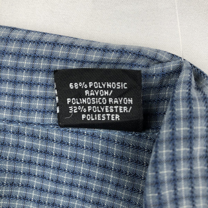 Haggar Performance Wear Check Pattern Short-Sleeve Open Collar Rayon Shirt Box Shirt Men's Size L Rayon blue type Vintage Second Hand