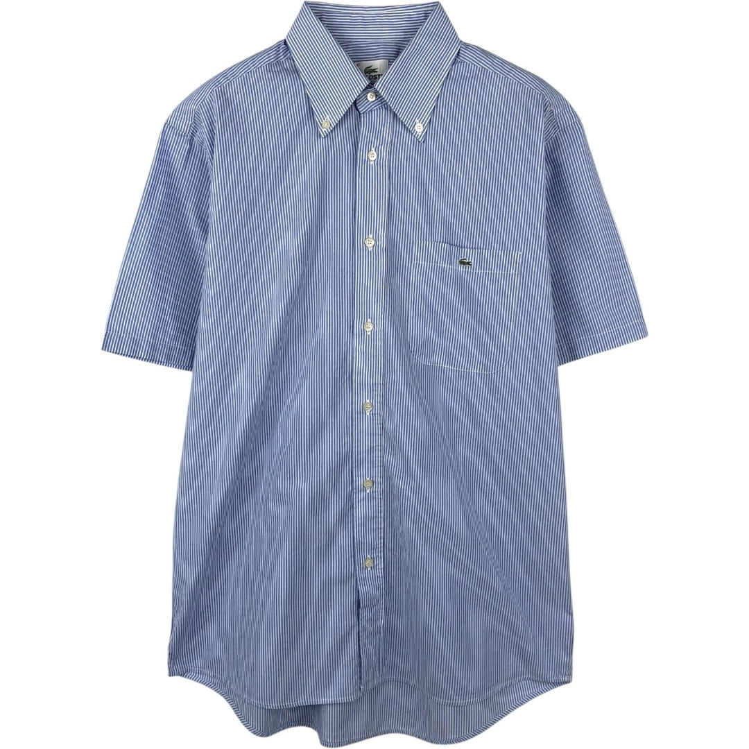 2000s- Lacoste Stripe Pattern Short-Sleeve Button-Down Stripe Shirt, Men's Size M (approx.) unclear blue type Vintage Second Hand