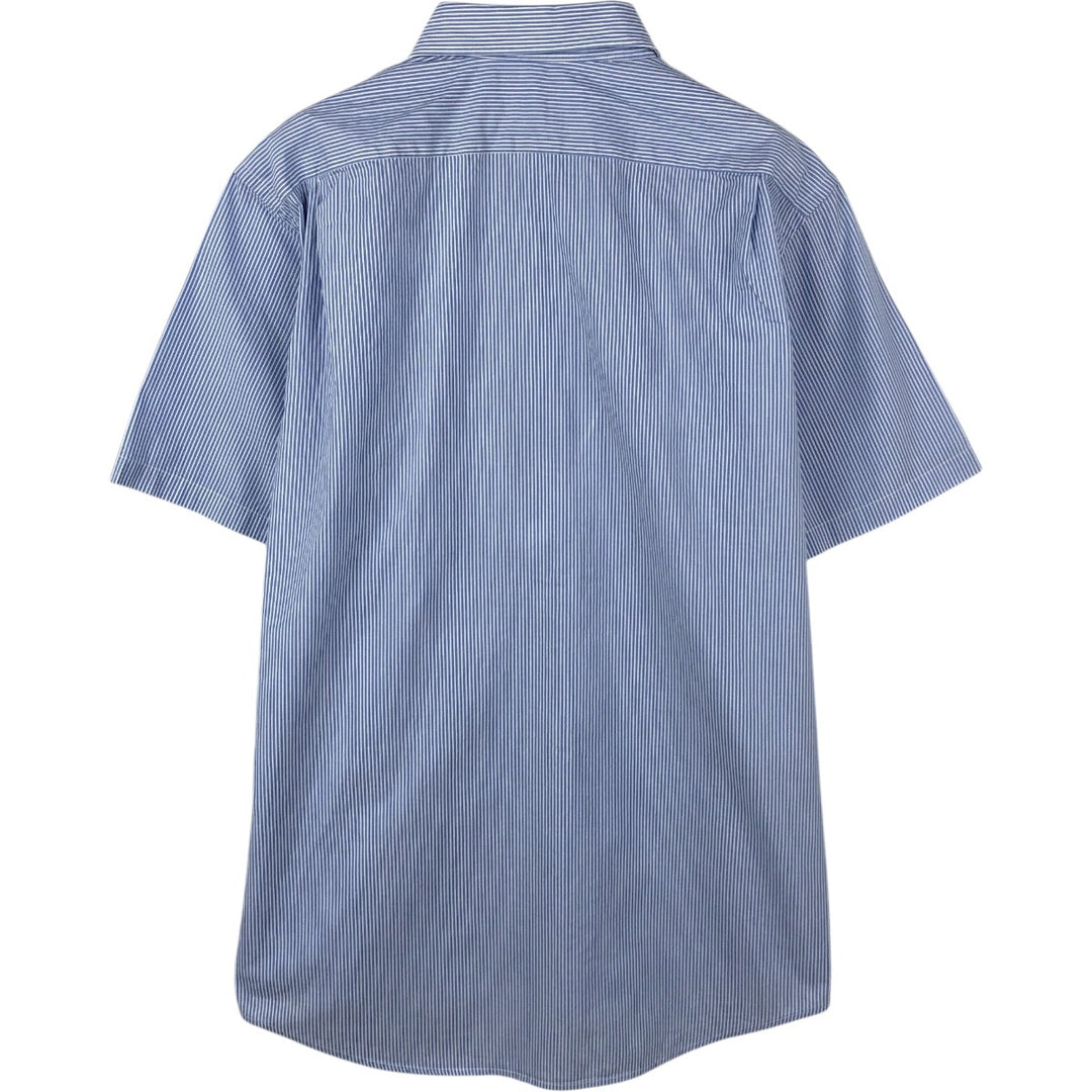 2000s- Lacoste Stripe Pattern Short-Sleeve Button-Down Stripe Shirt, Men's Size M (approx.) unclear blue type Vintage Second Hand