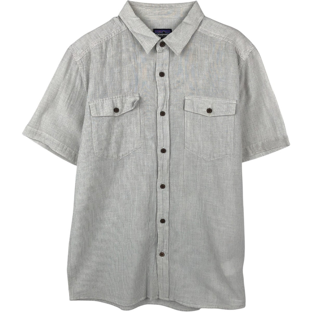 Patagonia Organic Cotton 52931SP16 Stairsman Shirt, Short Sleeve, Cotton Stripe Shirt, Boxy Shirt Organic cotton Beige type Vintage Second Hand