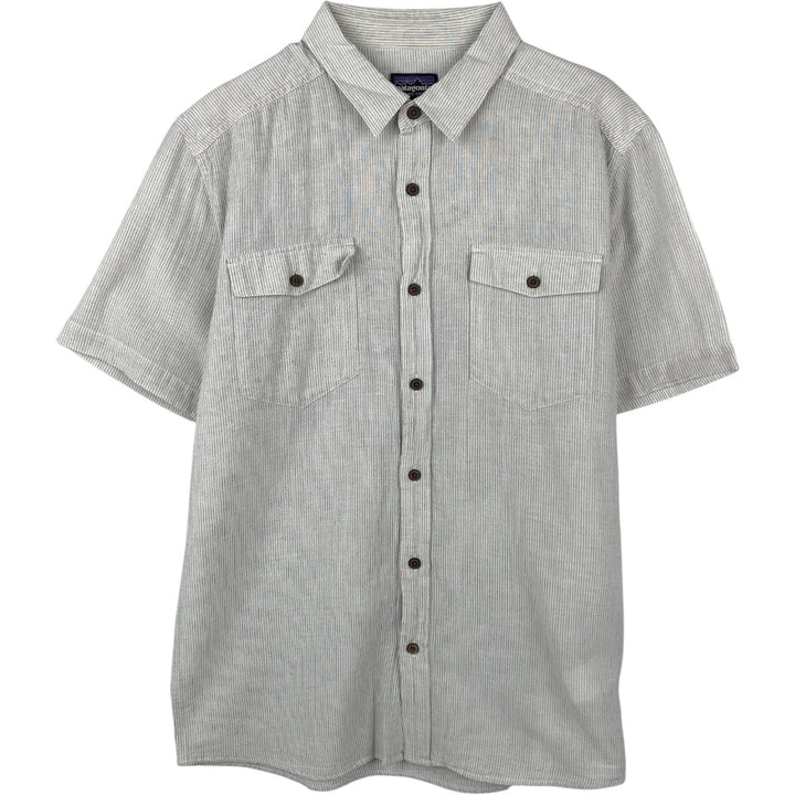 Patagonia Organic Cotton 52931SP16 Stairsman Shirt, Short Sleeve, Cotton Stripe Shirt, Boxy Shirt Organic cotton Beige type Vintage Second Hand