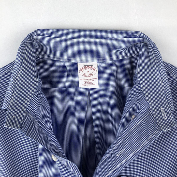 Brooks Brothers Est.1818 Short Sleeve Button-Down Check Shirt, Men's XL cotton blue type Vintage Second Hand