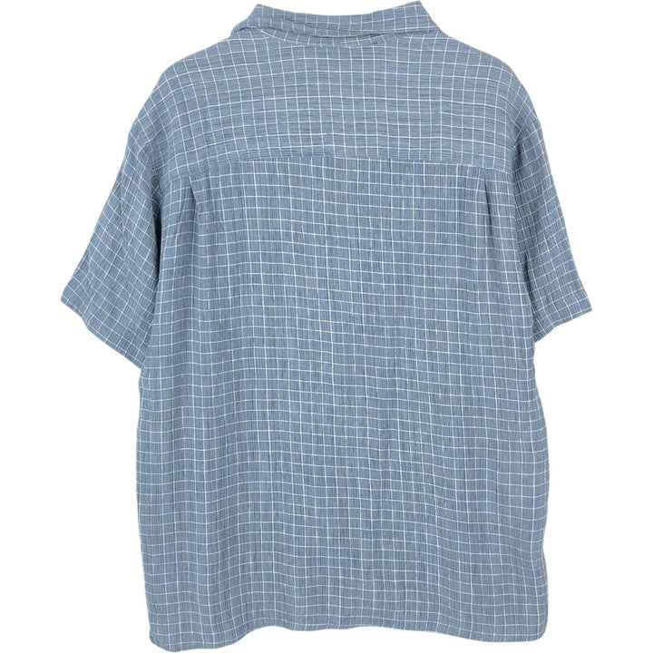 SQ WEAR Check Pattern Crepe Short-Sleeve Open Collar Rayon Shirt, Boxy Shirt, Made in USA, Men's Size M Rayon blue type Vintage Second Hand