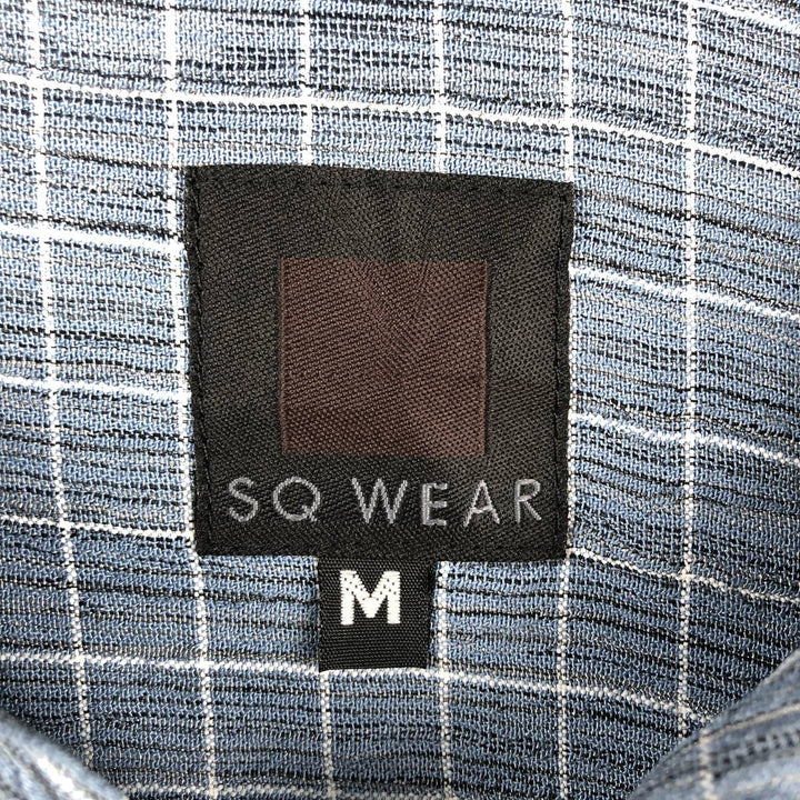 SQ WEAR Check Pattern Crepe Short-Sleeve Open Collar Rayon Shirt, Boxy Shirt, Made in USA, Men's Size M Rayon blue type Vintage Second Hand