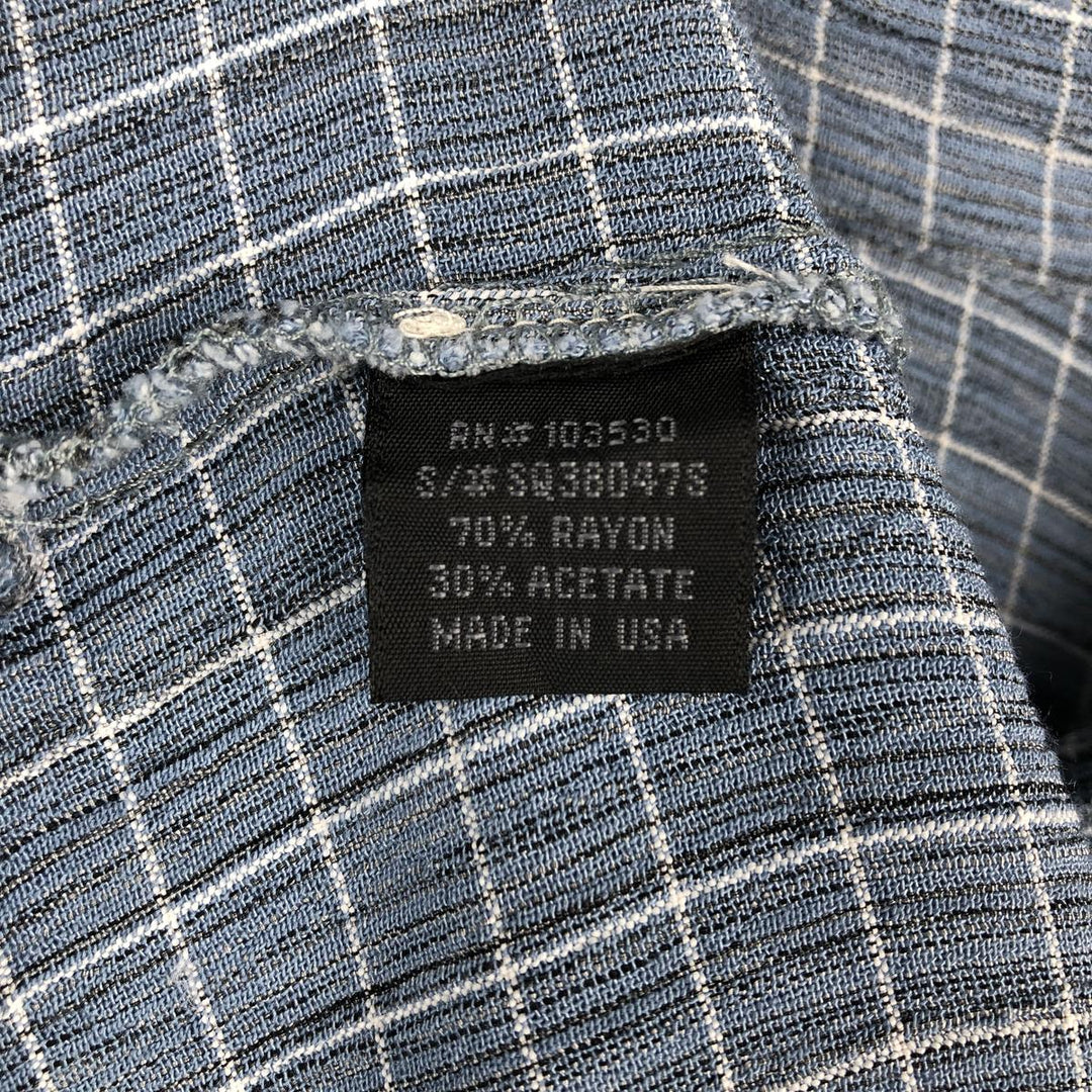 SQ WEAR Check Pattern Crepe Short-Sleeve Open Collar Rayon Shirt, Boxy Shirt, Made in USA, Men's Size M Rayon blue type Vintage Second Hand