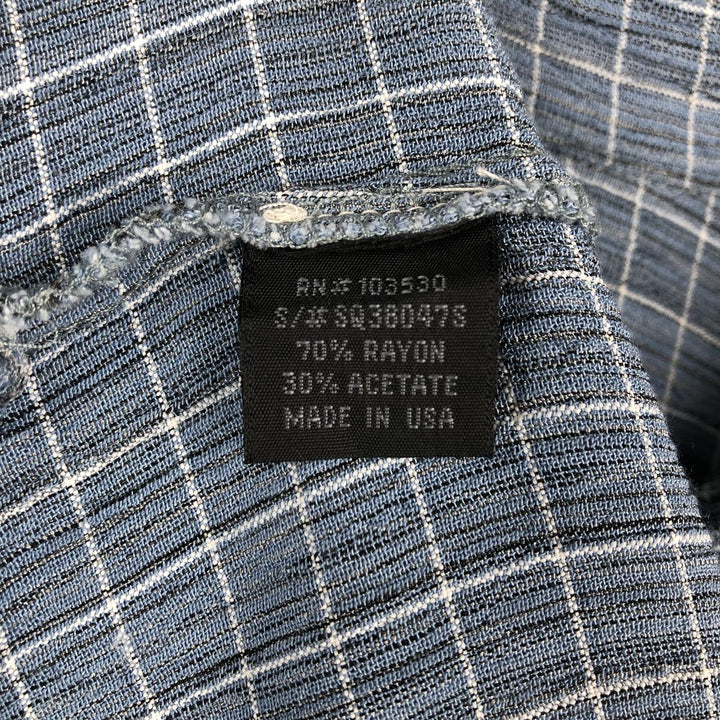 SQ WEAR Check Pattern Crepe Short-Sleeve Open Collar Rayon Shirt, Boxy Shirt, Made in USA, Men's Size M Rayon blue type Vintage Second Hand