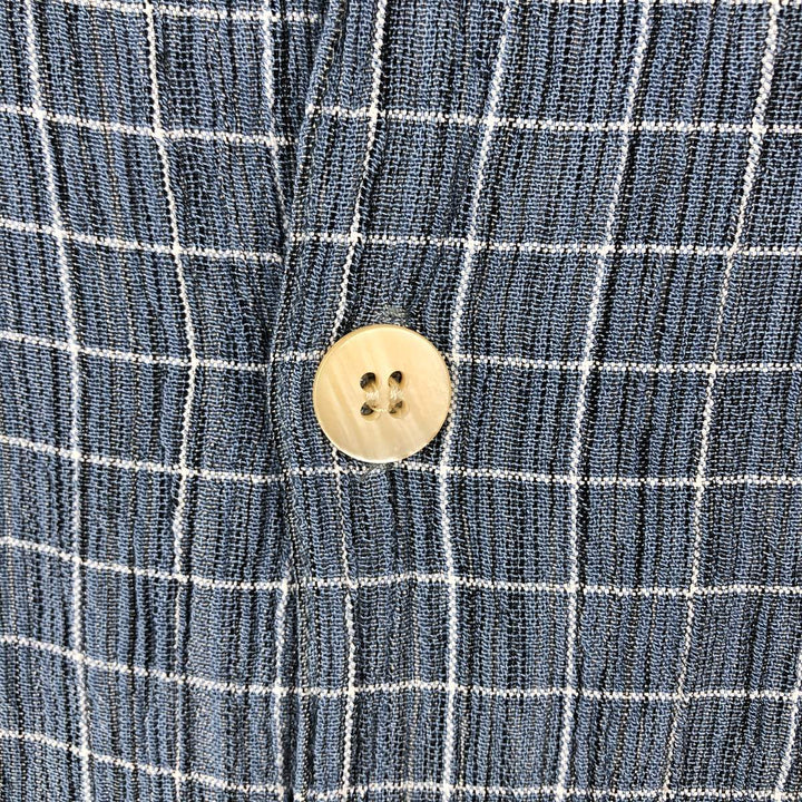 SQ WEAR Check Pattern Crepe Short-Sleeve Open Collar Rayon Shirt, Boxy Shirt, Made in USA, Men's Size M Rayon blue type Vintage Second Hand